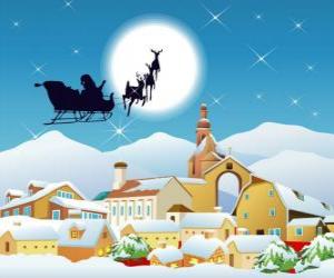 Puzzle Άγιος Βασίλης στο έλκηθρο του, έλκεται από φέρουν ταράνδων μαγεία